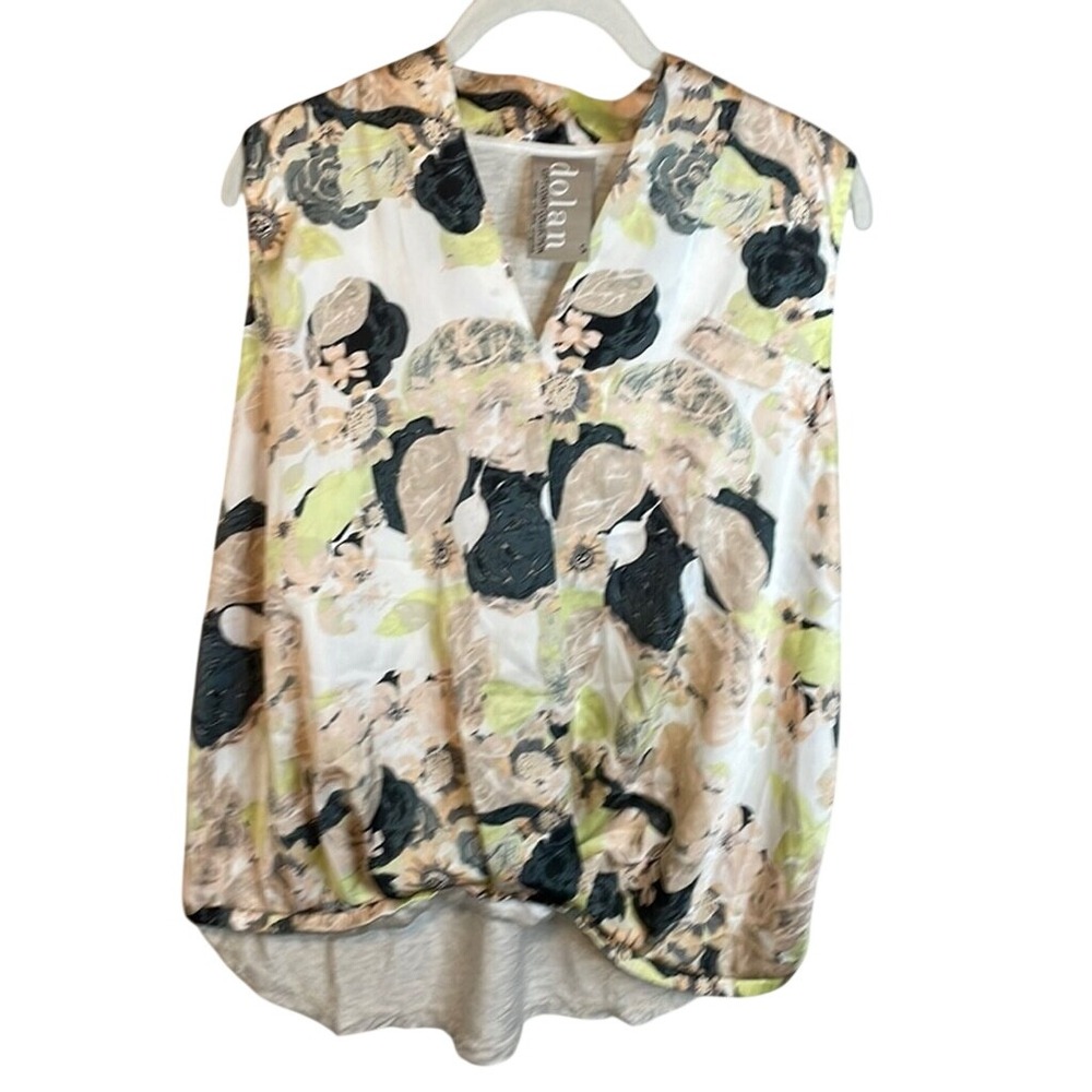 Dolan Left Coast Collection Floral Mixed Media Twist Front V-Neck Top Small‎